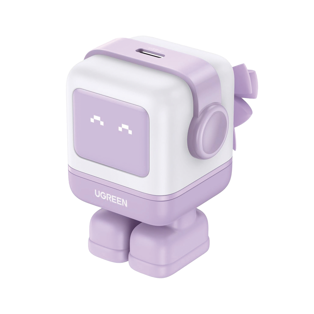 25036-l Cargador Mini GaNRobot 30W serie UNO | 1 USB-C de Carga Rápida | Tecnología GaN II| Carga Inteligente | Pantalla LED | Color Lila.