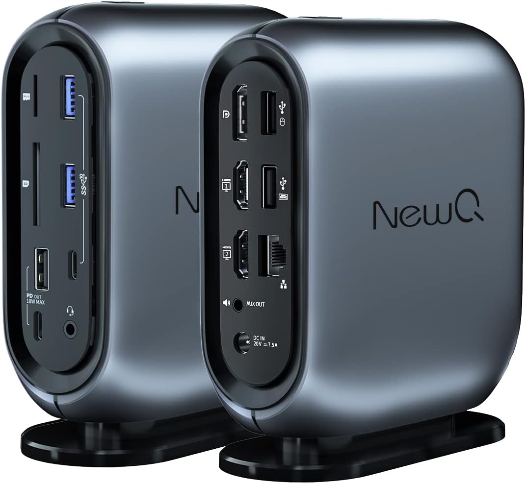 61MHG1MuxrL._AC_SL1500_ T2 NEWQ Estación de Acoplamiento USB C: 16 Puertos USB-C para Laptop con Adaptador de 150 W, Interruptor MST/SST, 2 HDMI, DP, 4 USB-A, USB-C, 2 audios, Ethernet, Ranura SD/TF, 2 PDOUT