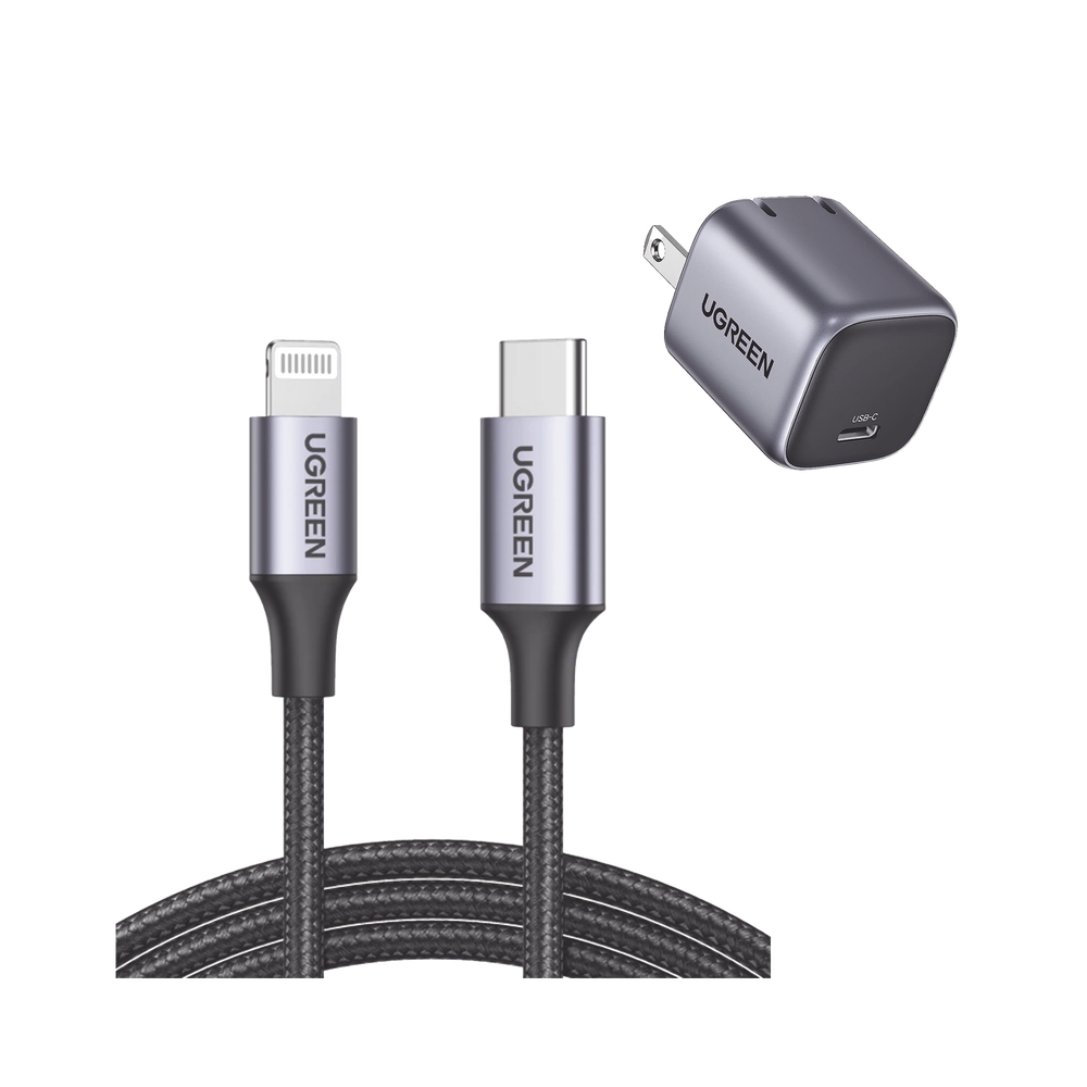 90902US304-l Ugreen Cargador de Pared Nexode, 20W, 1x USB-C, Gris - Incluye Cable USB-C - Lightning