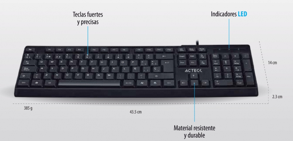 CP-ACTECK-AC-928946-1 T3 Teclado Acteck AC-928946, Alámbrico, USB, Negro (Español)