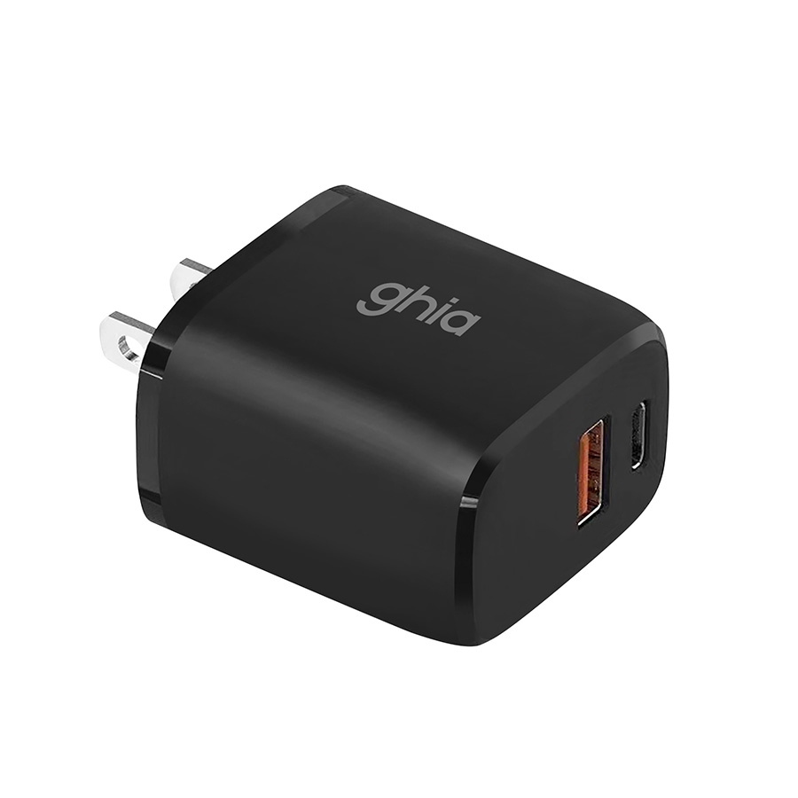 CP-GHIA-GAC-243-9d12da Ghia Cargador de Pared GAC-243, 20W, 1x USB-A/1x USB-C, Negro