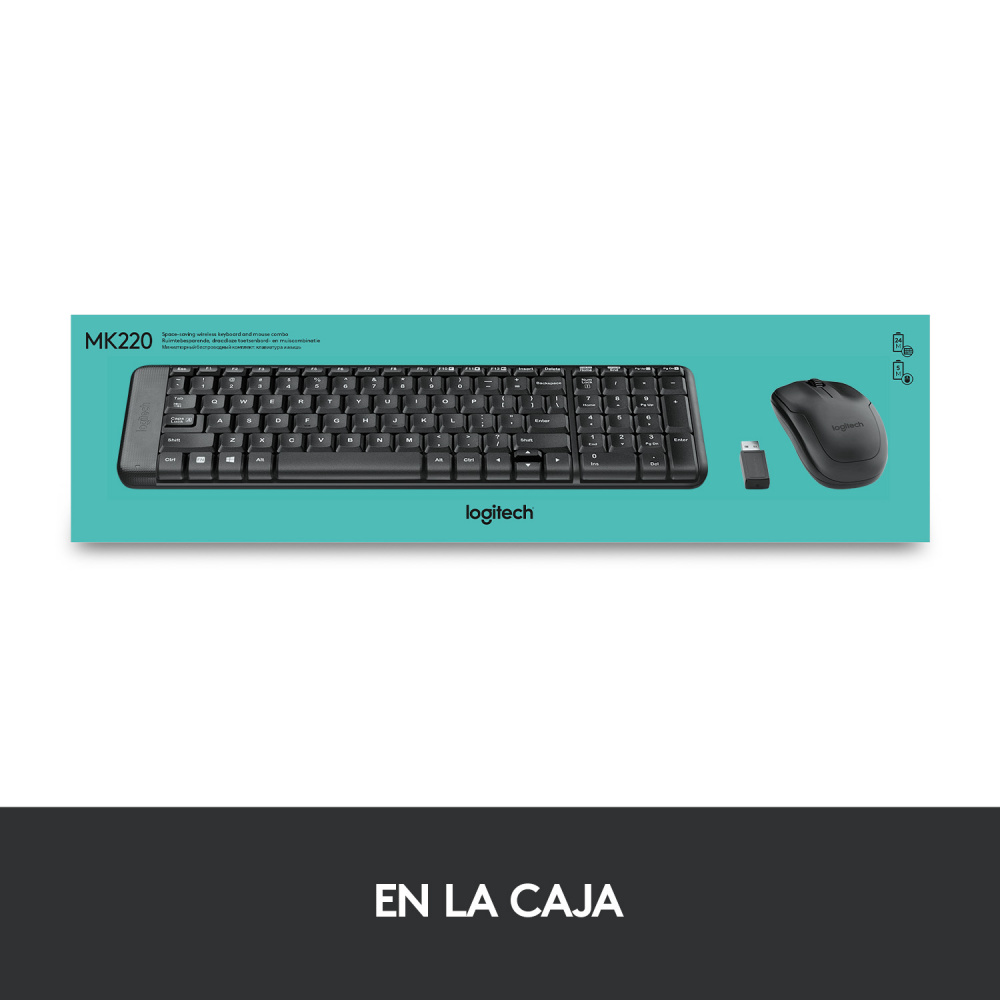 CP-LOGITECH-920-004430-2282bf T3 Kit de Teclado y Mouse Logitech MK220, Inalámbrico, USB, Negro (Español)