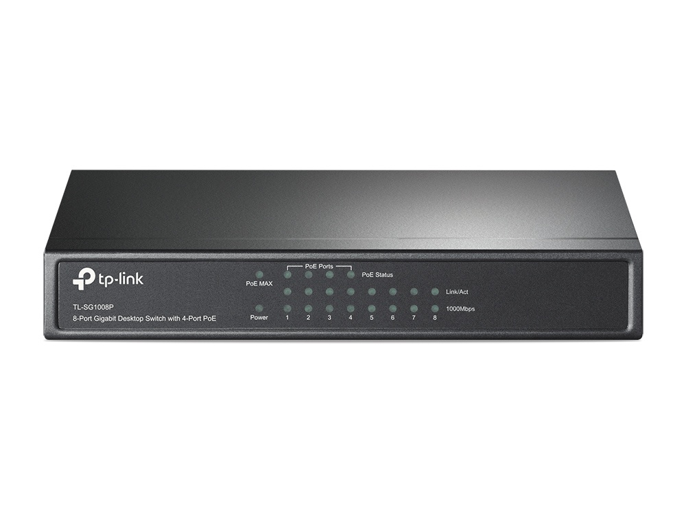 CP-TP-LINK-TL-SG1008P-1 Switch TP-Link Gigabit Ethernet TL-SG1008P, 8 Puertos10/100/1000Mbps (4x PoE+), 16Gbit/s, 4.000 Entradas - No Administrable