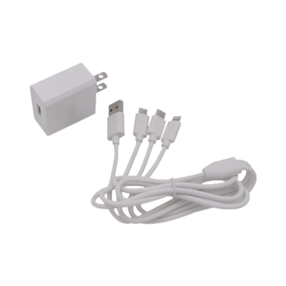 PL52C-l Epcom Cargador de Pared PL52C, 5V, 1x USB-A, Blanco ― incluye Cable Multi-puertos USB-C/Micro USB/Lightning