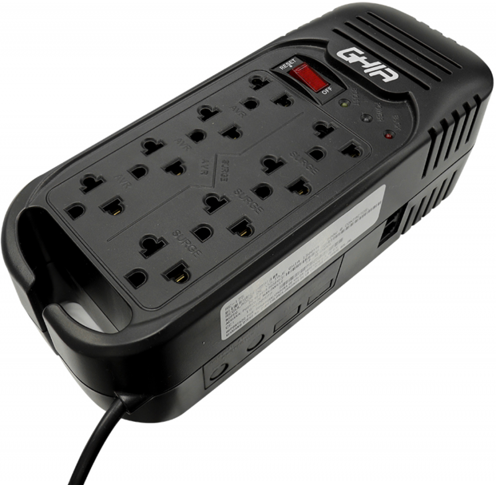 Regulador Ghia GVR-020, 800W, 2.000VA, Entrada 120V, Salida 120V, 8 Contactos