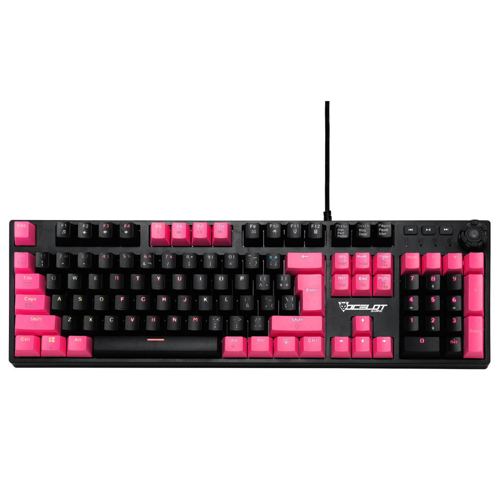 CP-OCELOTGAMING-OGMK04-1 Teclado Gamer Ocelot Gaming OGMK04 RGB, Teclado Mecánico, Alámbrico, Negro/Magenta (Español)