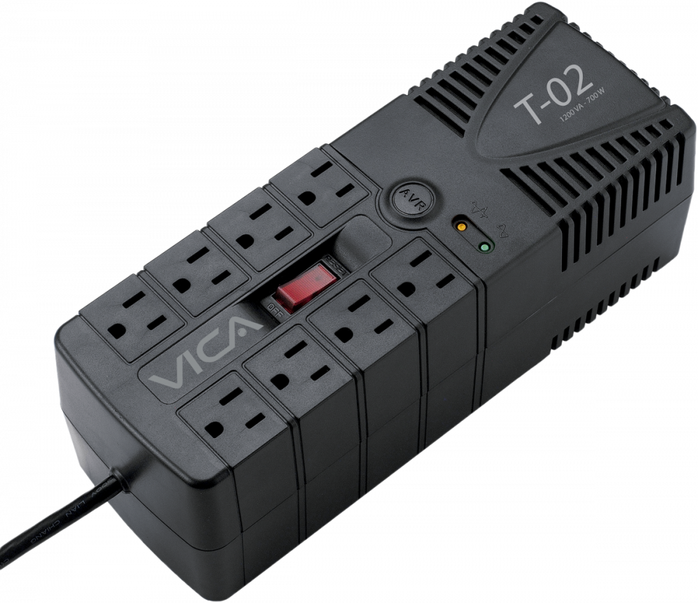 CP-VICA-T-02-1 Regulador Vica T-02, 700W, 1.200VA, Entrada 127V, Salida 107 - 133V, 8 Contactos