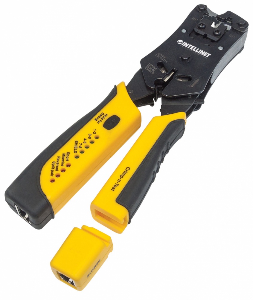 Intellinet Pinza Crimpeadora 780124, RJ-11/RJ-12/RJ-22/RJ-45, Negro/Amarillo