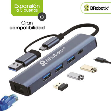 BRobotix Adaptador USB-A/C Macho - USB-A/C Hembra
