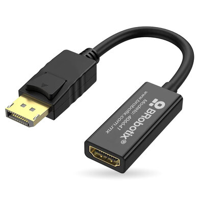 Adaptador BRobotix DisplayPort Macho a HDMI Hembra, Transmisión de Video en Alta Definición, Color Negro.