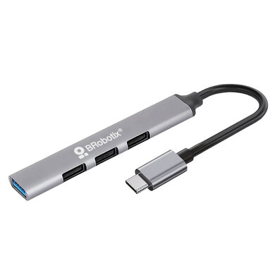 HUB USB BRobotix 6008058 - Puerto de Entrada Tipo C · 4 Puertos USB 3.0 | Alta Velocidad USB 3.0 · Diseño Compacto Plata