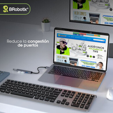 HUB USB BRobotix 6008058 - Puerto de Entrada Tipo C · 4 Puertos USB 3.0 | Alta Velocidad USB 3.0 · Diseño Compacto Plata