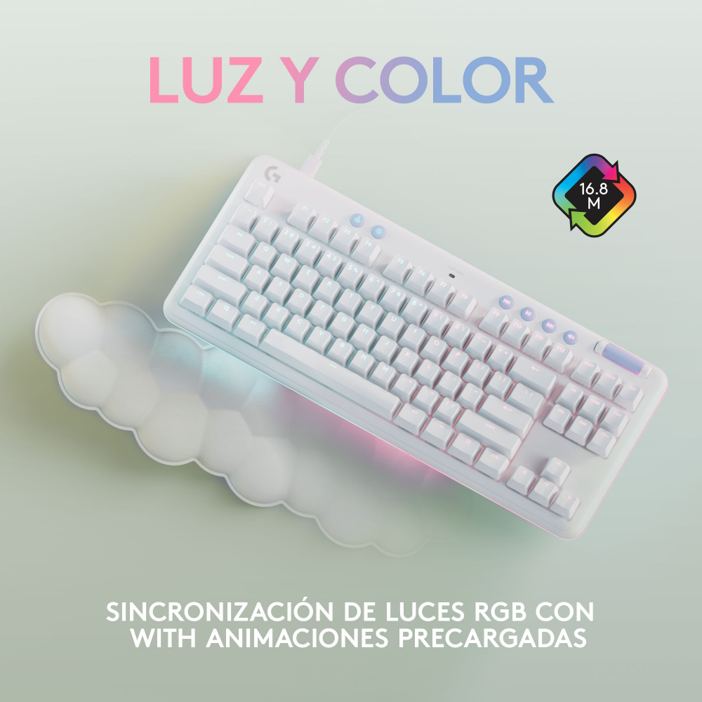 Teclado Gamer Logitech G713 LED RGB TKL, Teclado Mecánico, Logitech GX Brown, Alámbrico, USB, Blanco, Inglés
