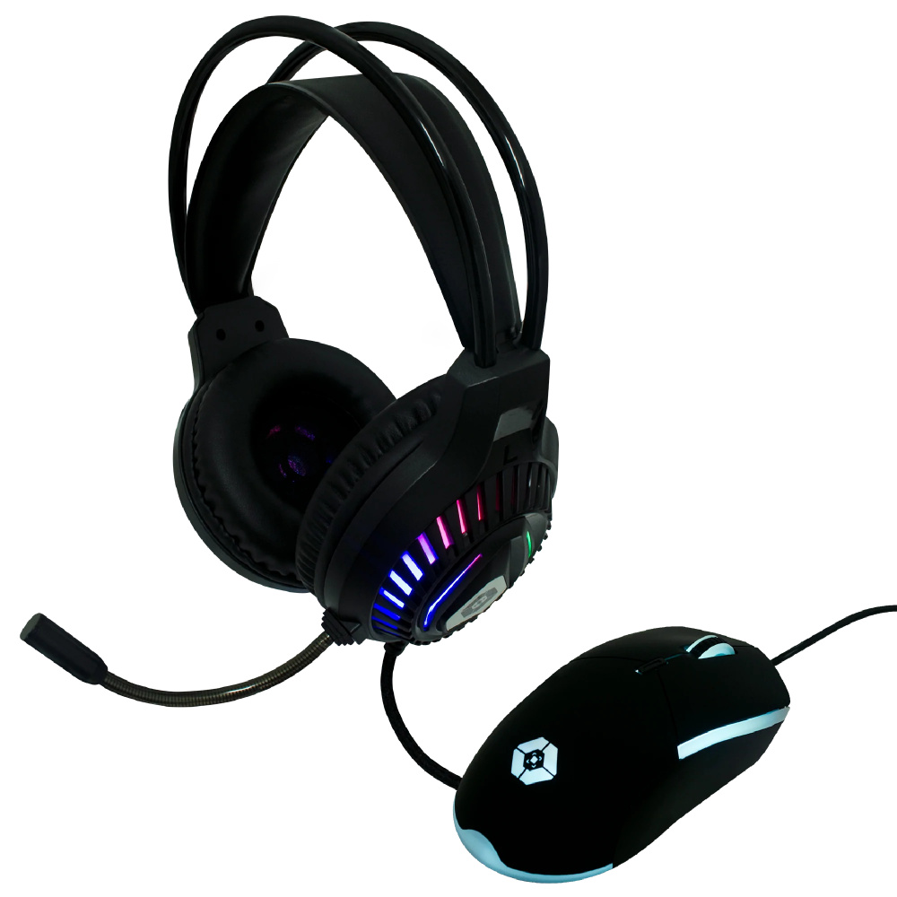 Kit Gamer de Audífonos y Mouse Vortred Raito, Alámbrico, 3.5mm, USB, Negro